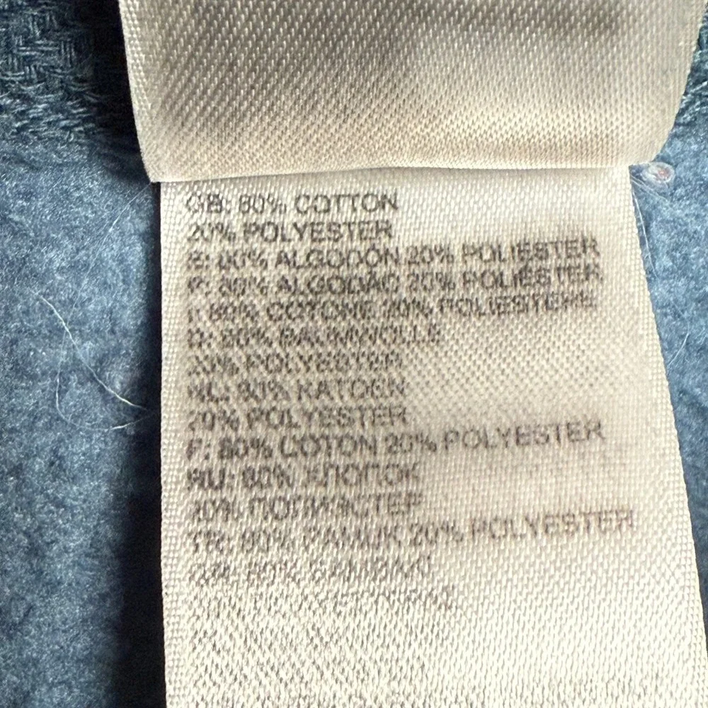 The North Face Hoodie Mens L Dusty Blue & Yellow Spell Out Logo Pullover‎